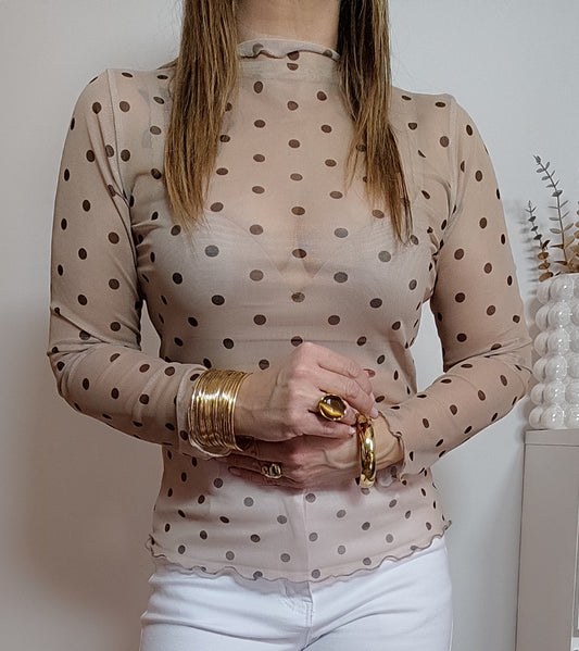 HAUT À POIS BEIGE/CHOCO