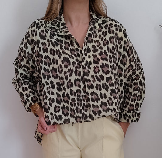 BLOUSE LÉOPARD JAUNE CLAIR