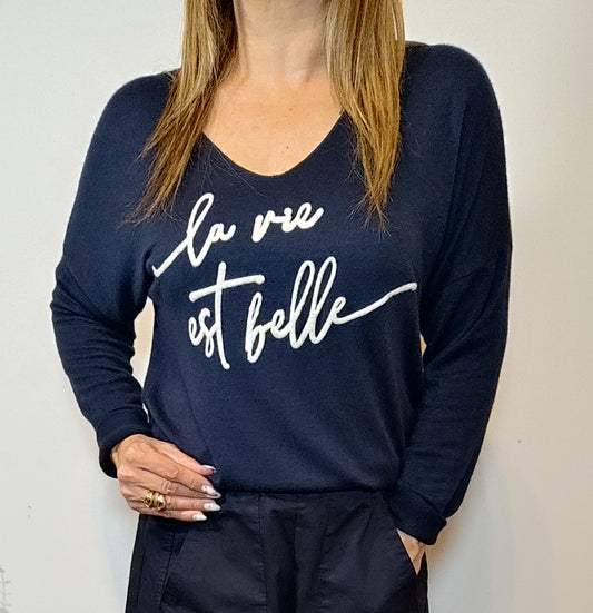 PULL "LA VIE EST BELLE" MARINE