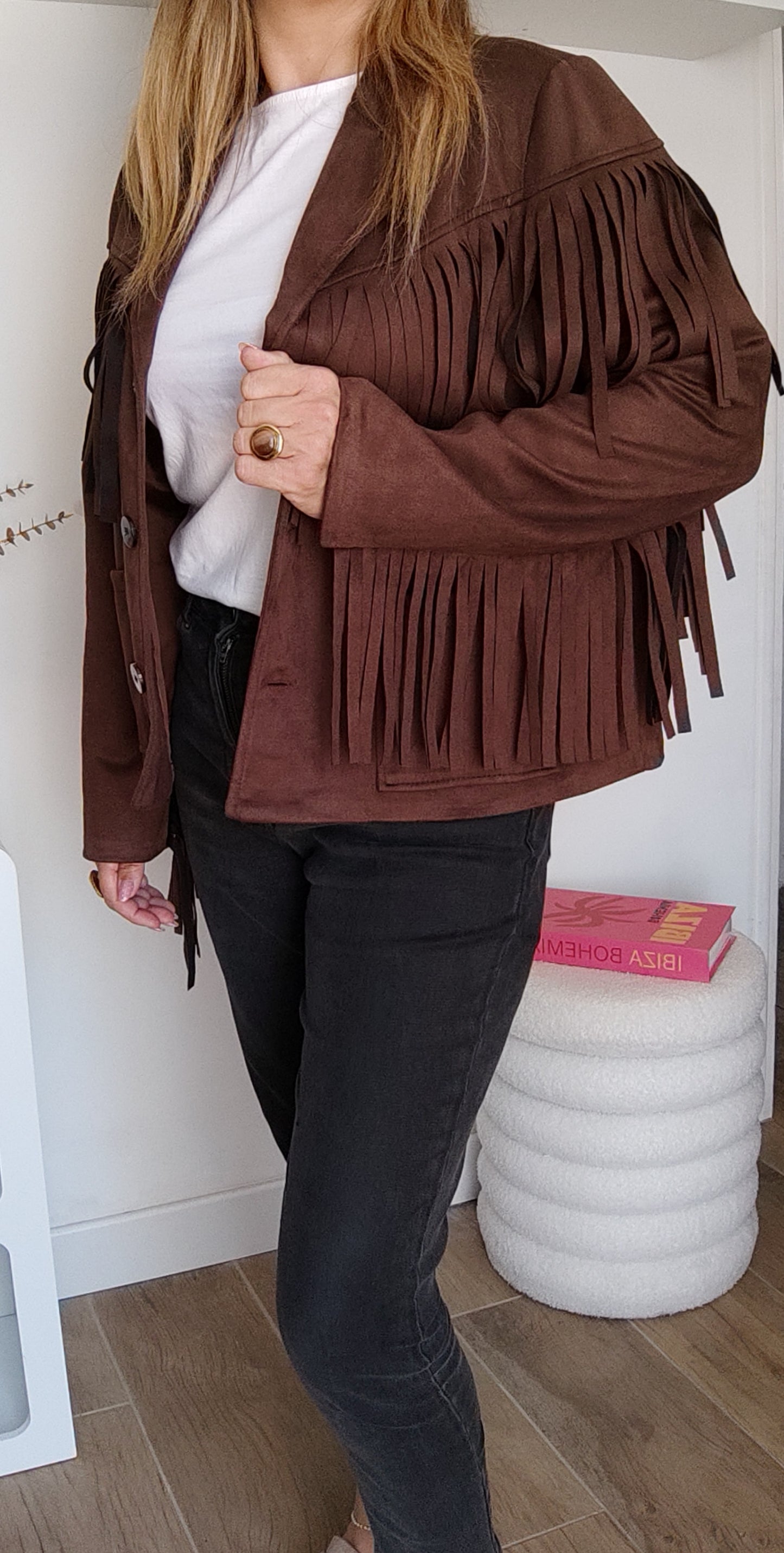 VESTE À FRANGES CHOCOLAT
