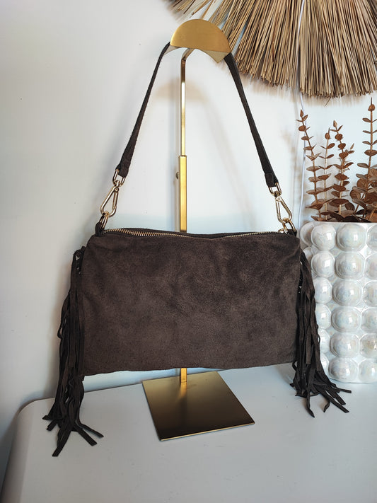 SAC FRANGES EN CUIR CHOCOLAT
