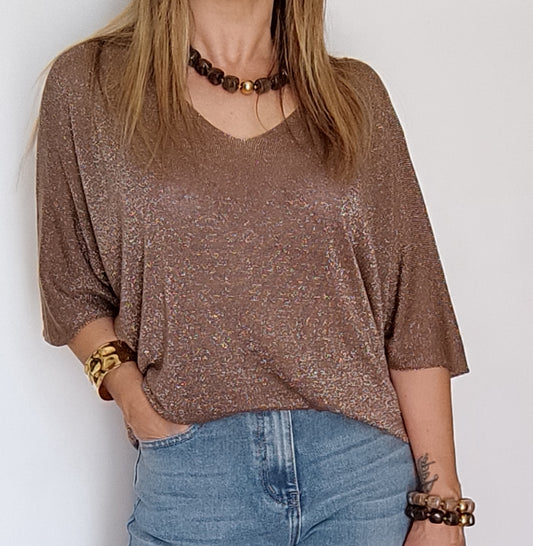 HAUT ROMY TAUPE PAILLETÉ