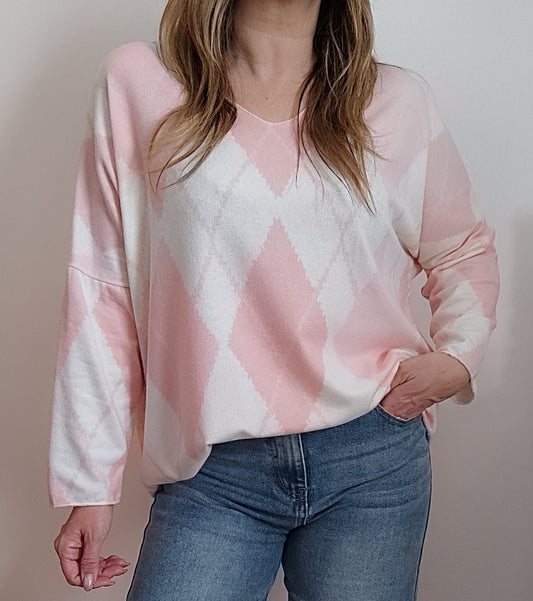 PULL JACQUARD ROSE CORAIL