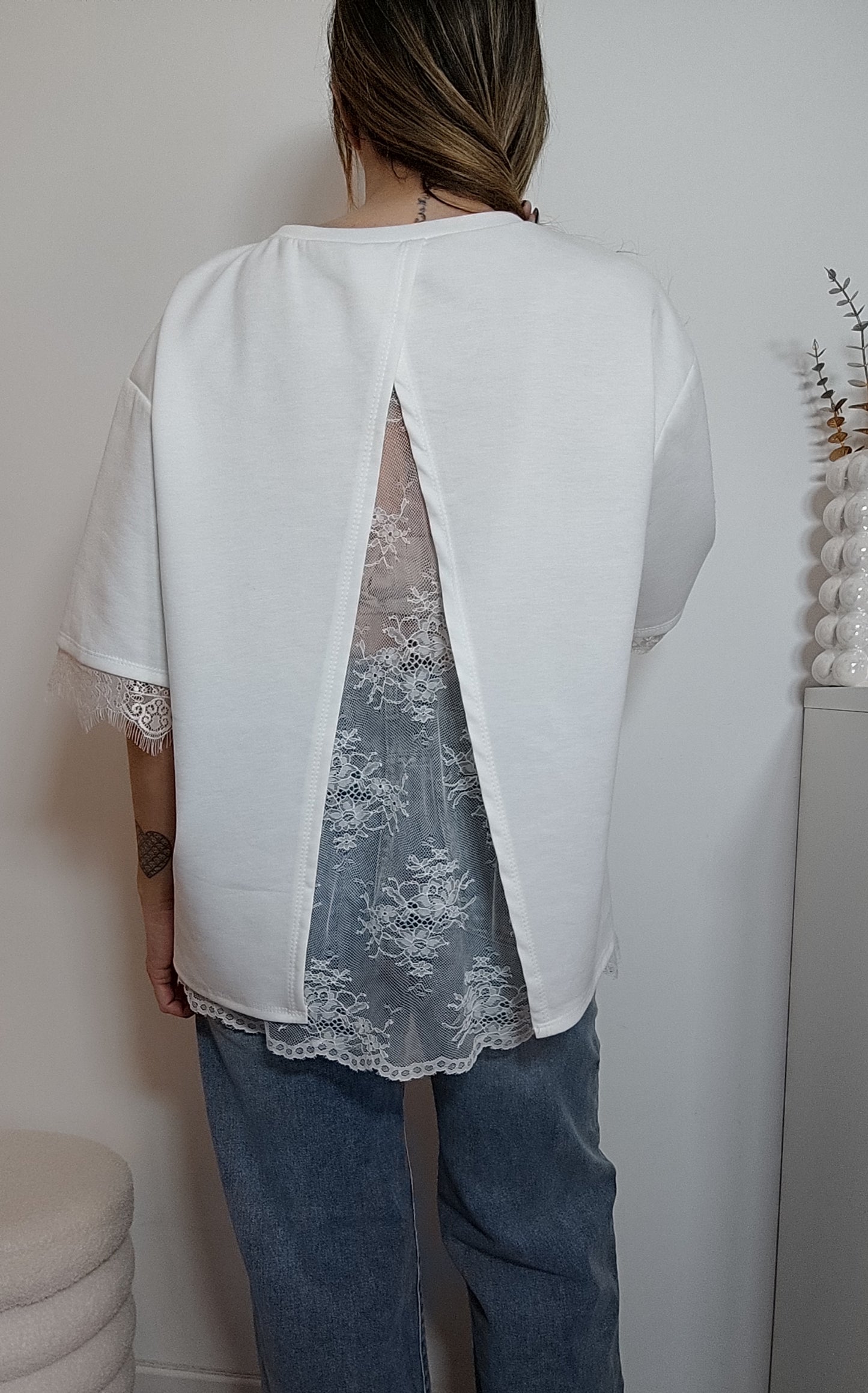 TEE-SHIRT DOS DENTELLE BLANC