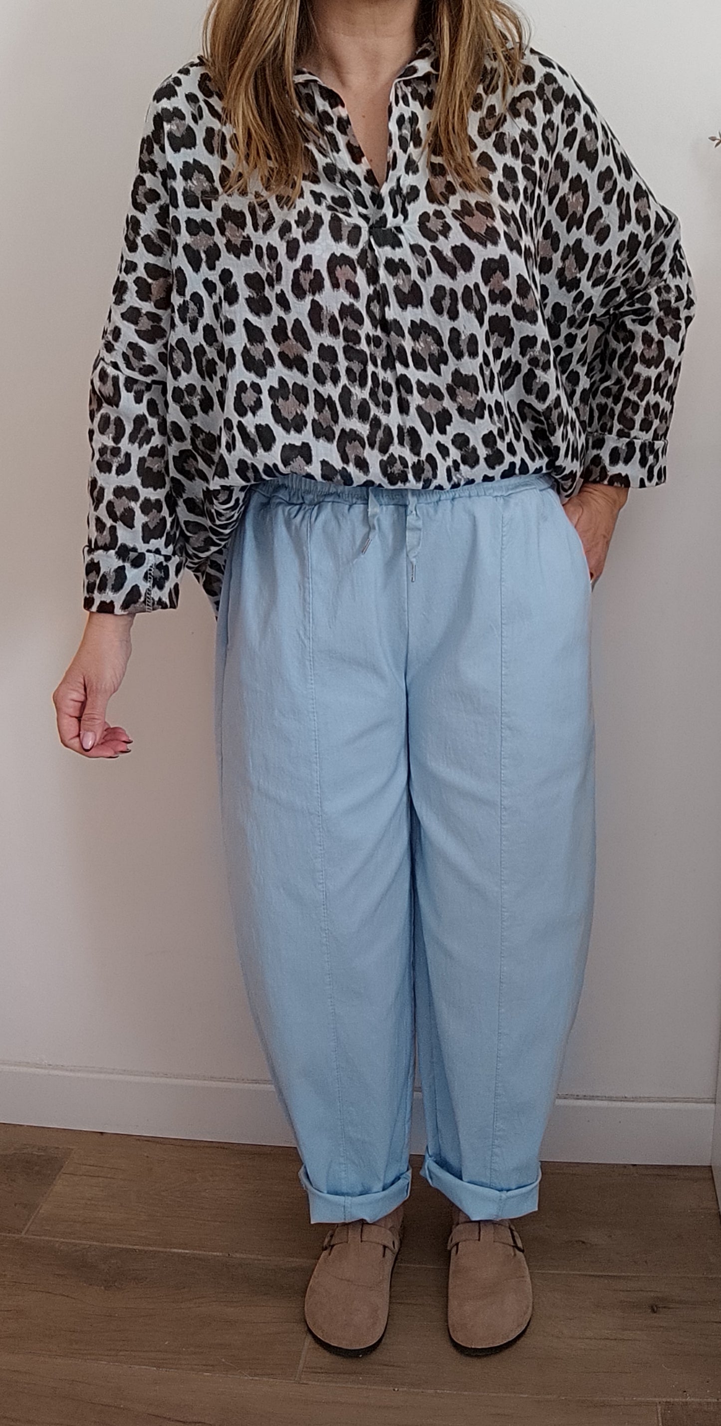 PANTALON BARREL BLEU CLAIR