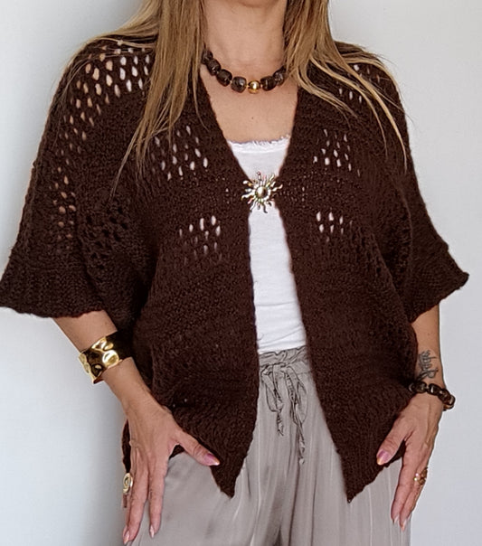 GILET AVEC BROCHE SOLEIL CHOCOLAT