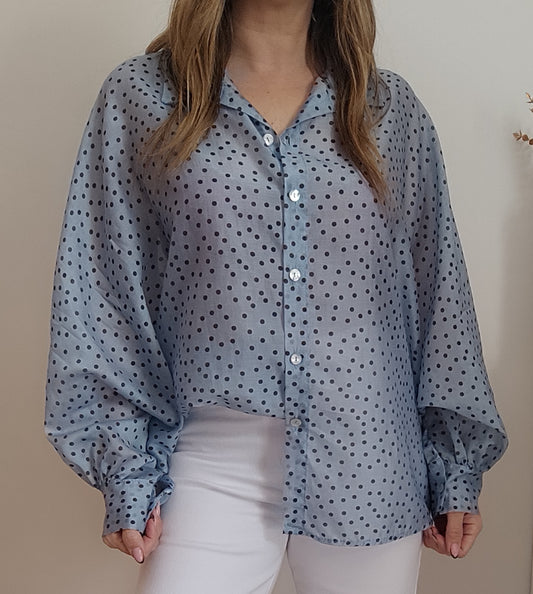 CHEMISE POIS BLEU CLAIR
